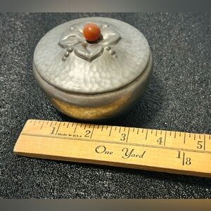 Antique Swedish Hammered round Tin box/jewelry holder/ snuff box tin
